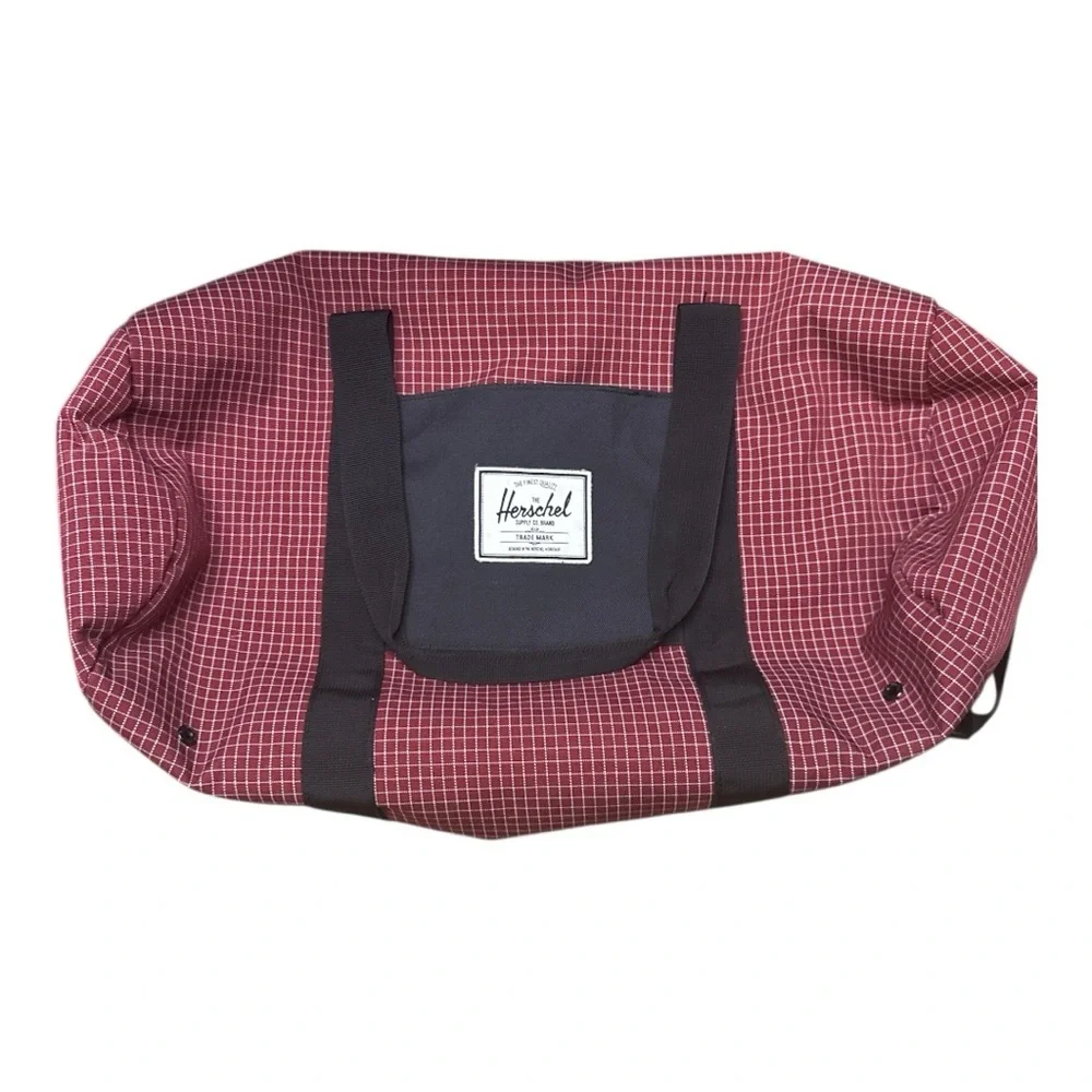 Herschel Supply Company Burgundy Wine Grid Duffel with Black Straps Gym, Weekend
